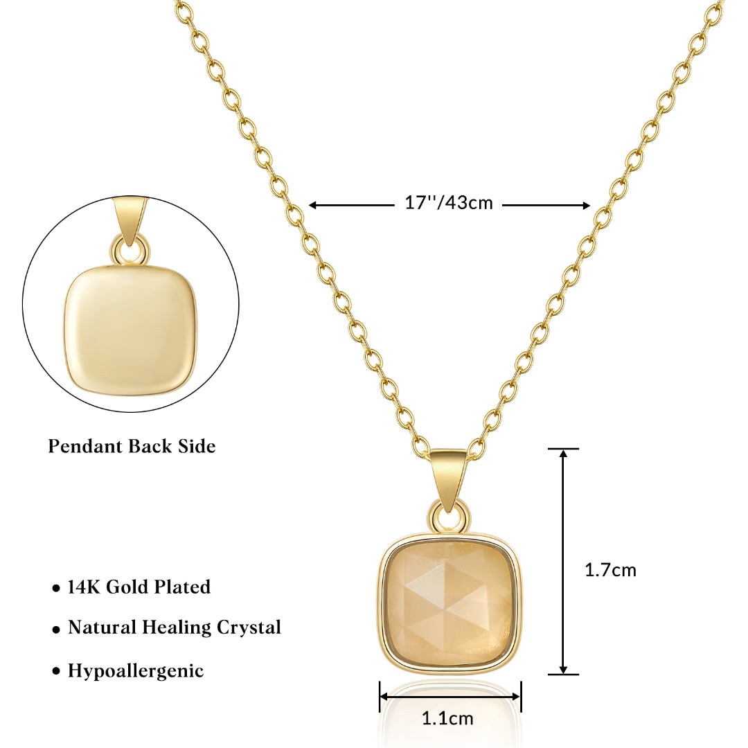 14K Gold Healing Crystal Necklace Natural Energy Stone Pendant Necklace - Sunstone