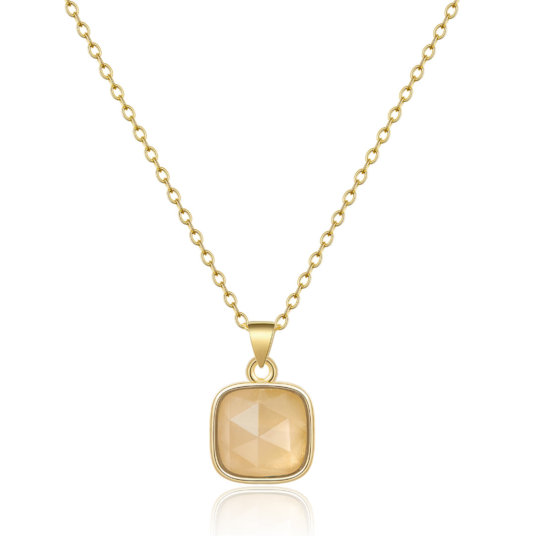 14K Gold Healing Crystal Necklace Natural Energy Stone Pendant Necklace - Sunstone