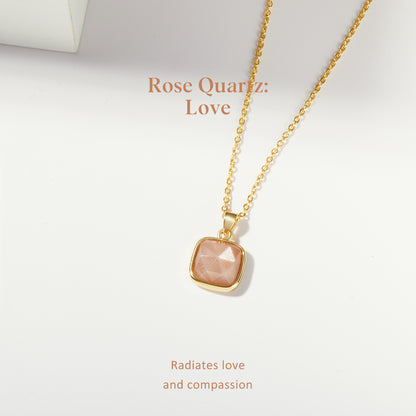 14K Gold Healing Crystal Necklace Natural Energy Stone Pendant Necklace - Rose Quartz