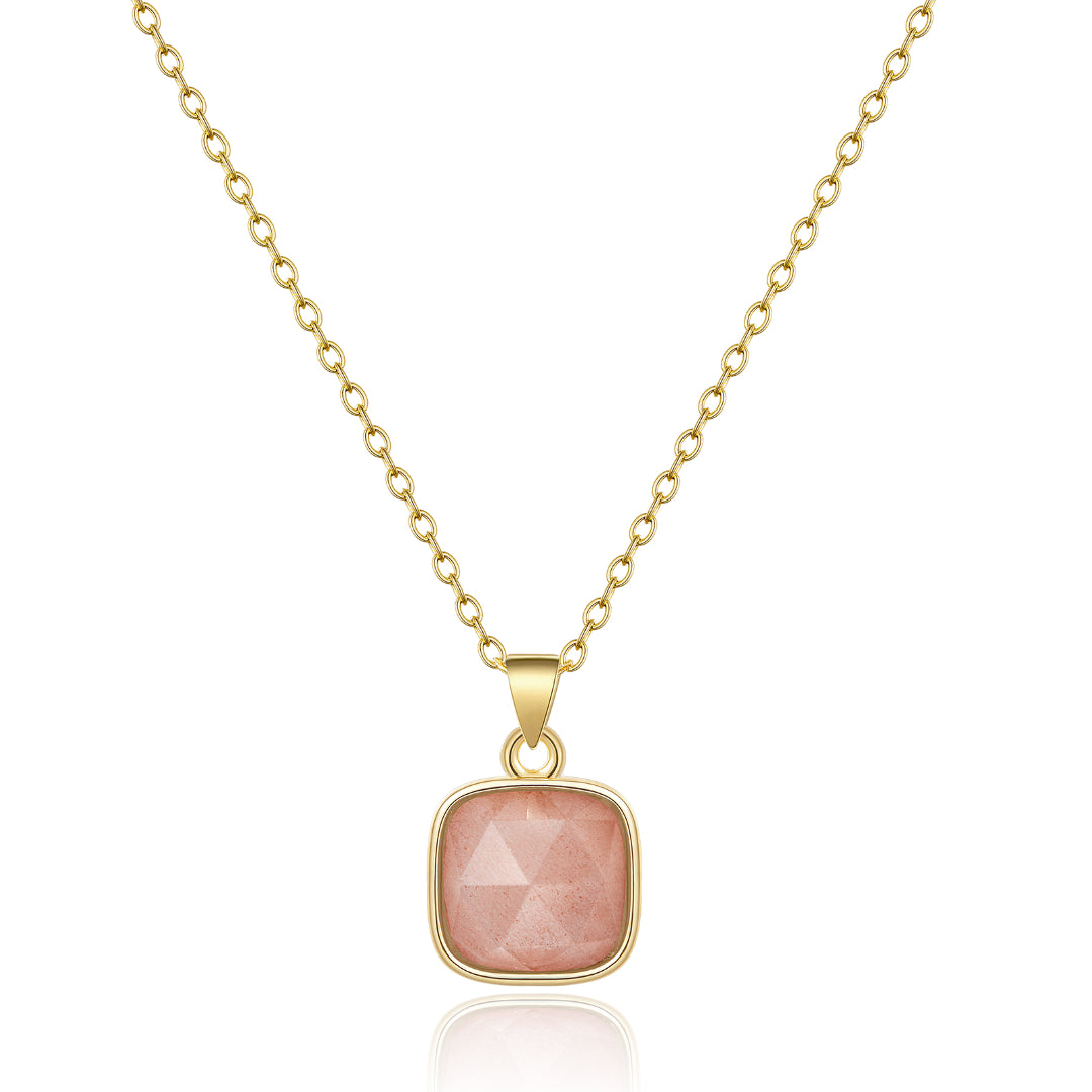 14K Gold Healing Crystal Necklace Natural Energy Stone Pendant Necklace - Rose Quartz