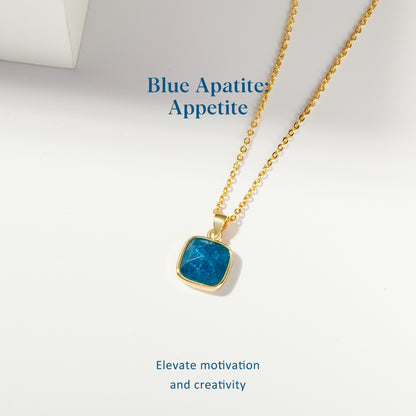 14K Gold Healing Crystal Necklace Natural Energy Stone Pendant Necklace - Blue Apatite