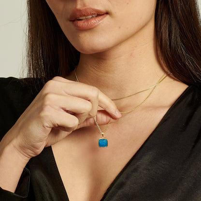 14K Gold Healing Crystal Necklace Natural Energy Stone Pendant Necklace - Blue Apatite