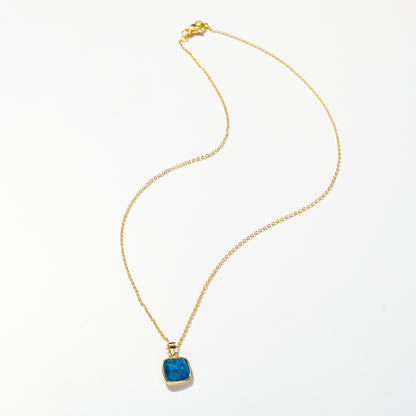 14K Gold Healing Crystal Necklace Natural Energy Stone Pendant Necklace - Blue Apatite