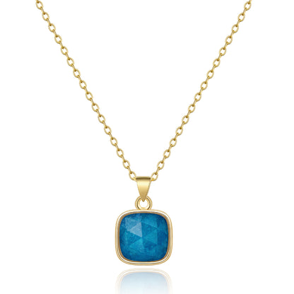 14K Gold Healing Crystal Necklace Natural Energy Stone Pendant Necklace - Blue Apatite