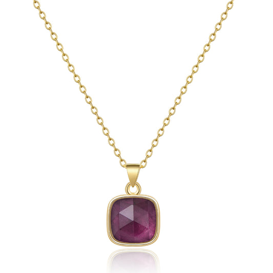 14K Gold Healing Crystal Necklace Natural Energy Stone Pendant Necklace - Amethyst