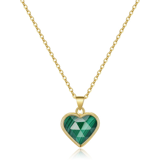 Gold Malachite Crystal Heart Pendant Necklace