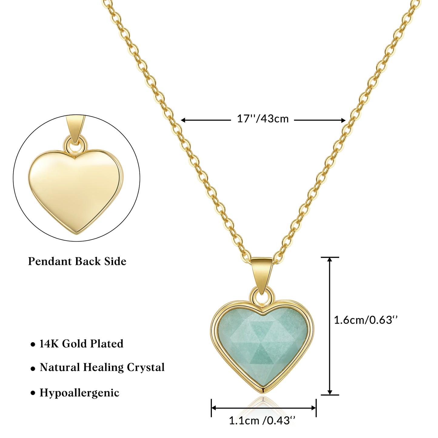 Natural Stone Heart Pendant Necklace