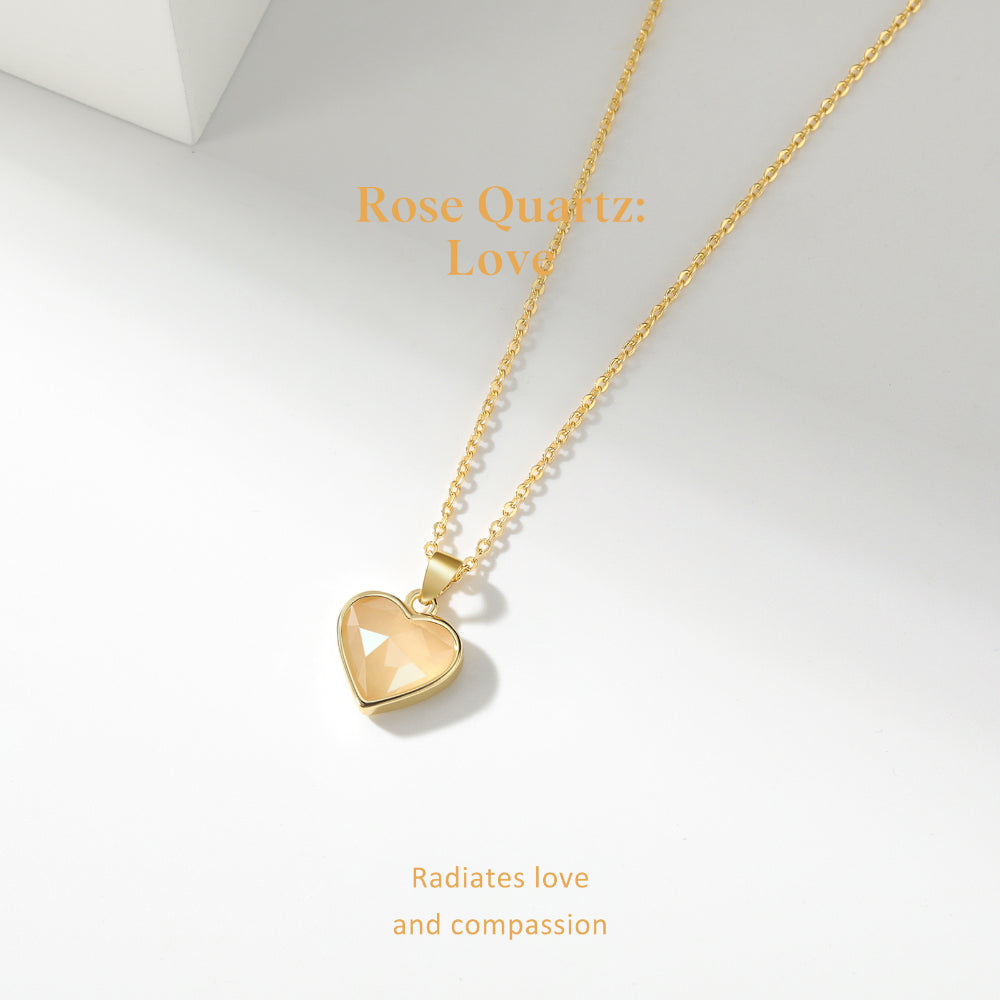 Natural Rose Quartz Heart Gold Pendant Necklace