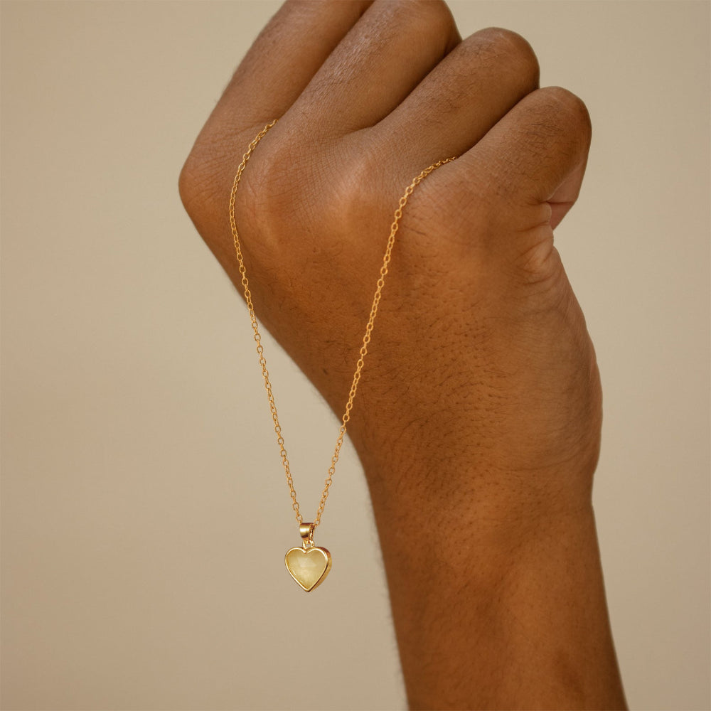 Natural Rose Quartz Heart Gold Pendant Necklace