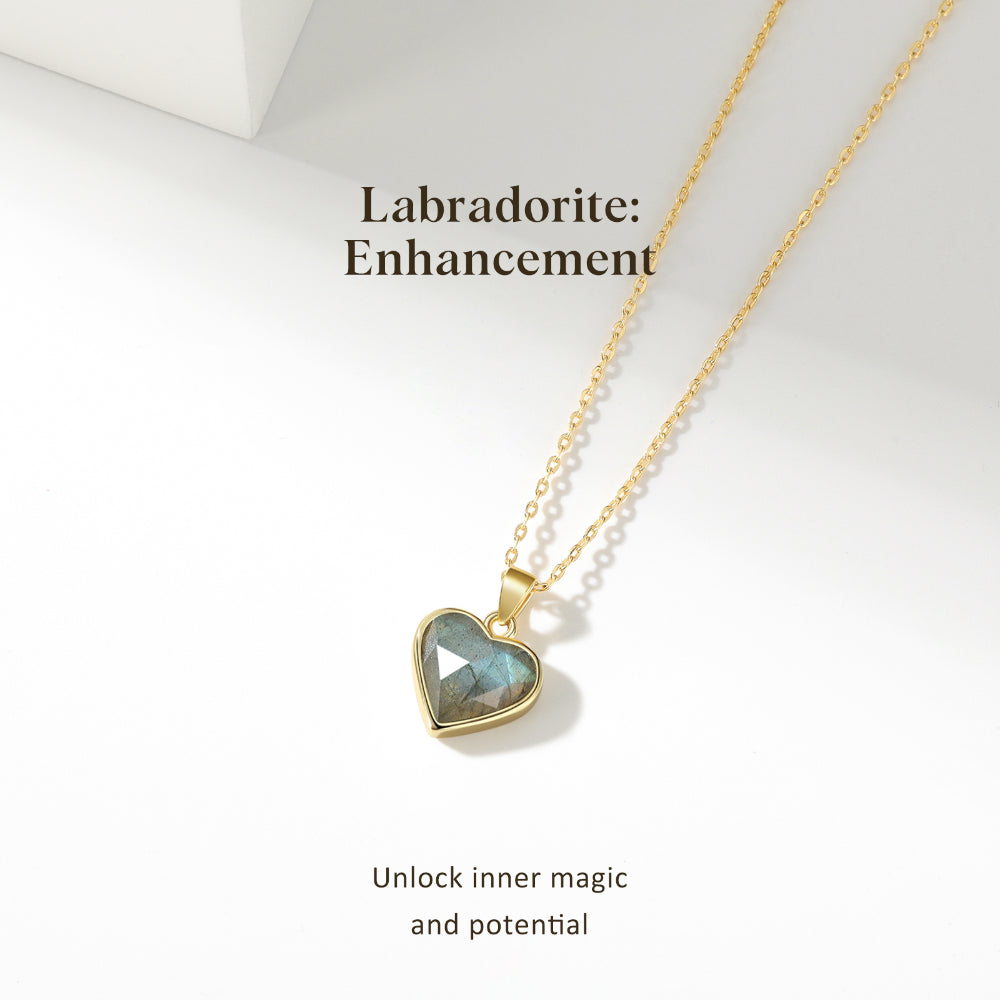 Natural Labradorite Heart Pendant Necklace