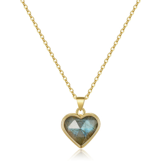 Natural Labradorite Heart Pendant Necklace