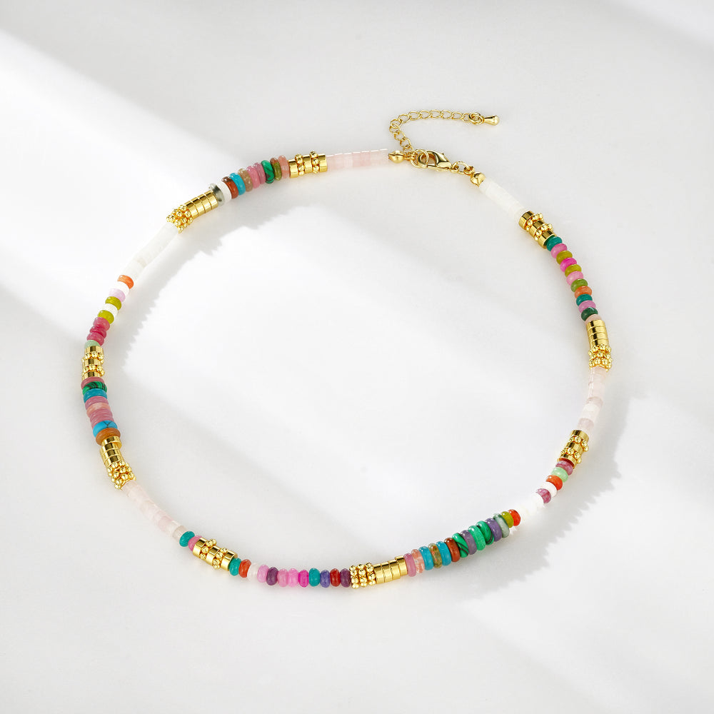 Colorful Gemstone Boho Beaded Choker Natural Stone Necklace