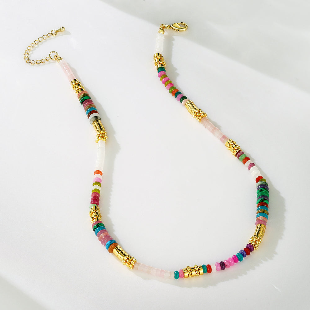 Colorful Gemstone Boho Beaded Choker Natural Stone Necklace