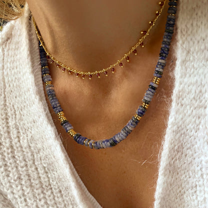 Boho Beaded Choker Natural Blue Aventurine Stone Necklace