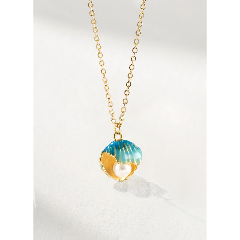 Summer Adjustable Gold Enamel Seashell Pendant Necklace