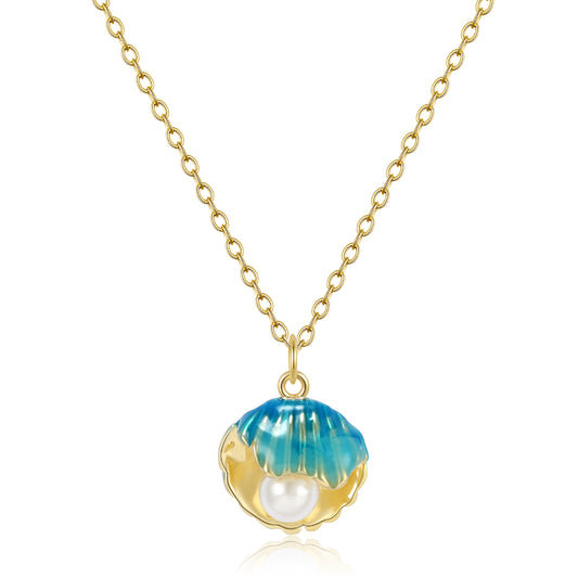 Summer Adjustable Gold Enamel Seashell Pendant Necklace