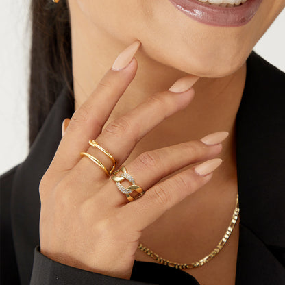 Adjustable Open Chunky Finger Rings-Cuban Link
