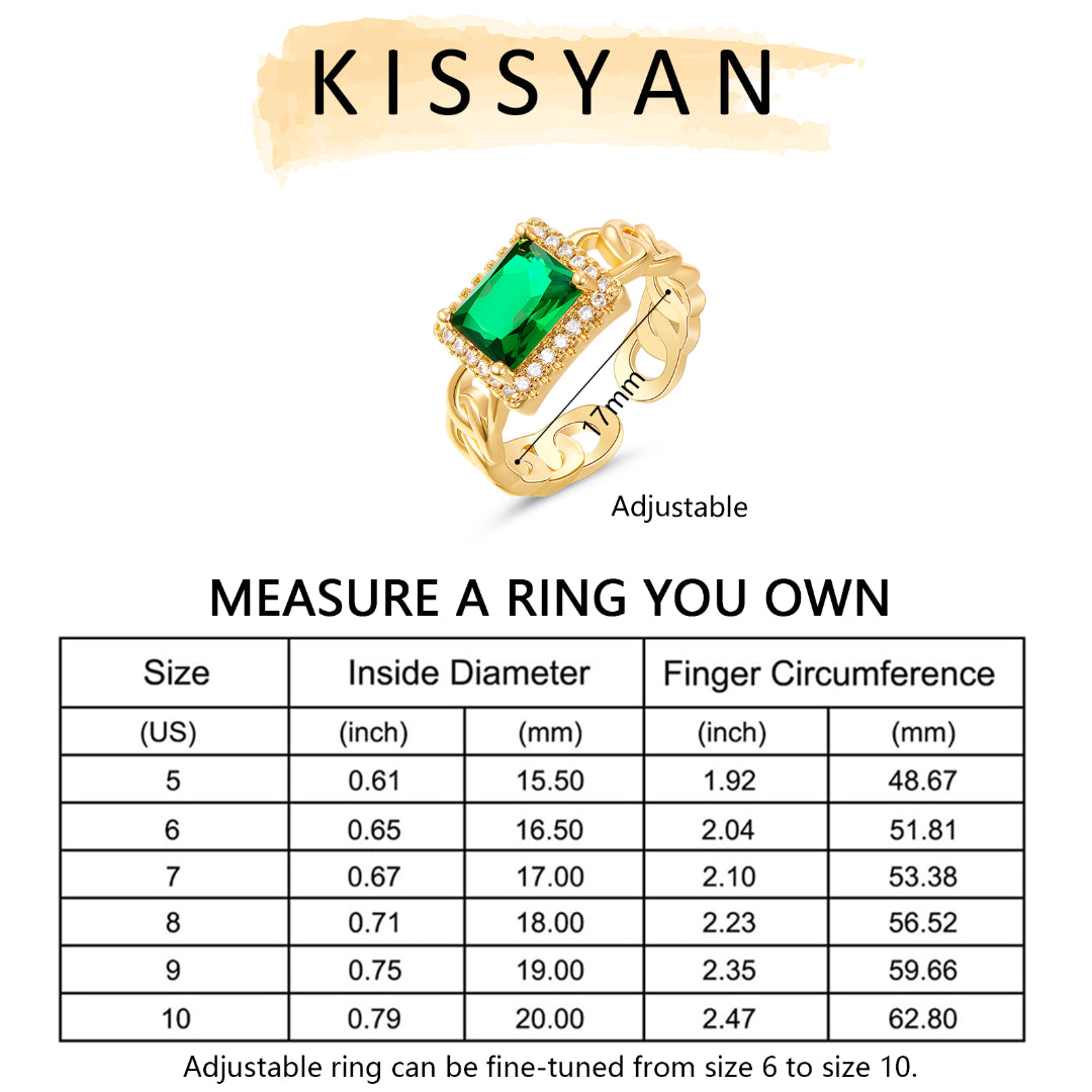 Adjustable Open Chunky Finger Rings-Emerald