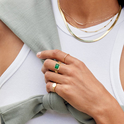 Adjustable Open Chunky Finger Rings-Emerald