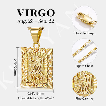 KissYan Zodiac Square Constellation Sign Pendant Necklace