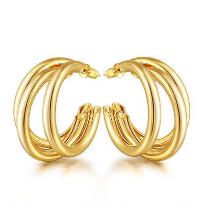 Gold Chunky Hoop Earrings with a white background