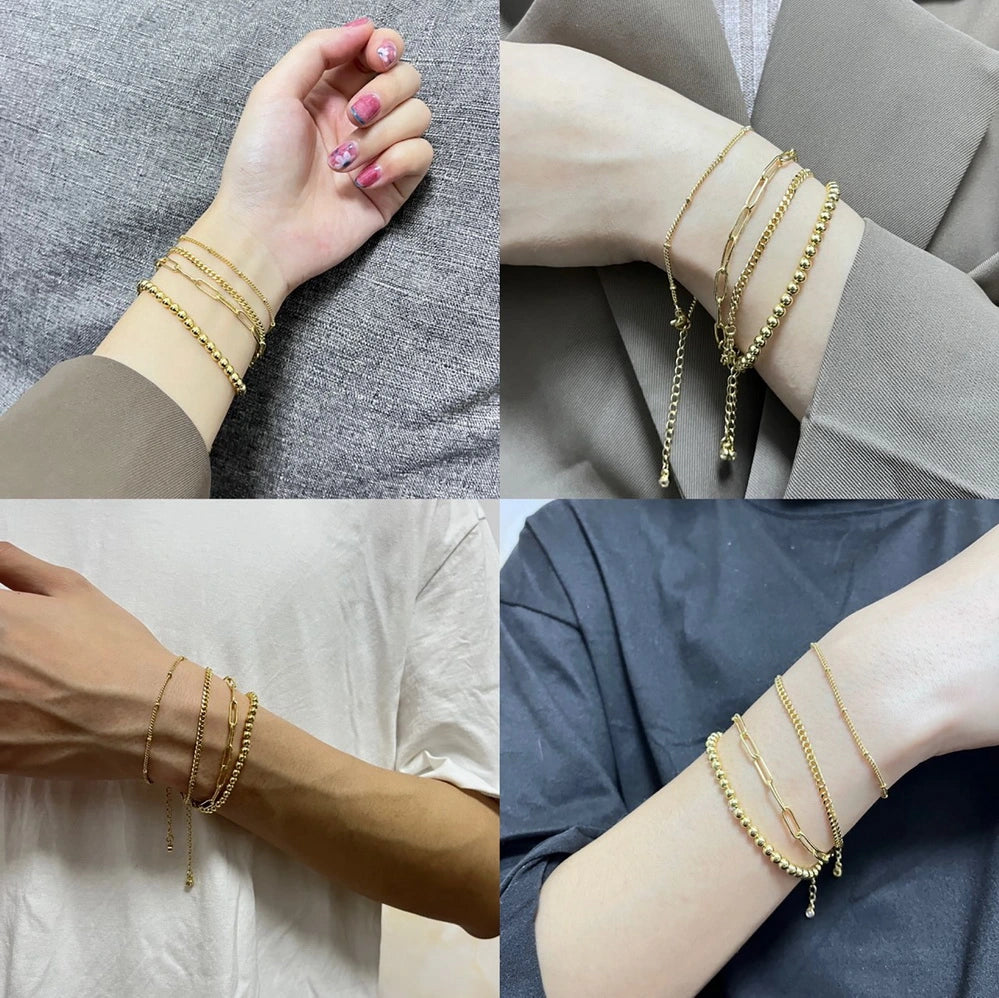 14K Gold Plated Bracelet with Stretchable Elastic Beads