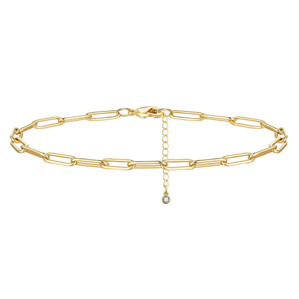 Dainty 14k Gold Adjustable Ankle Bracelets with Figaro Chain