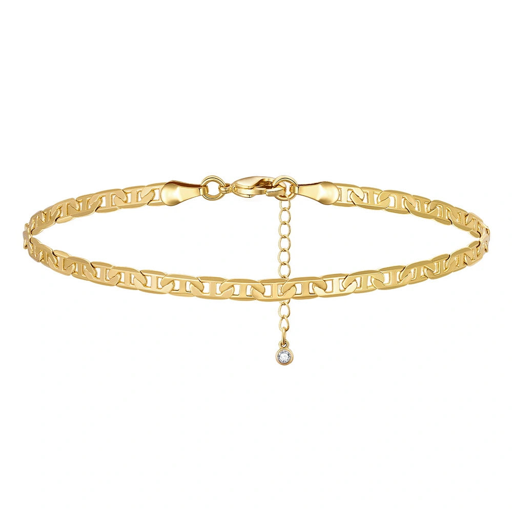 Dainty 14k Gold Adjustable Ankle Bracelets - Stud Chain Design