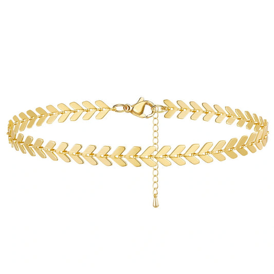 Dainty 14k Gold Adjustable Ankle Bracelets- Fishbone