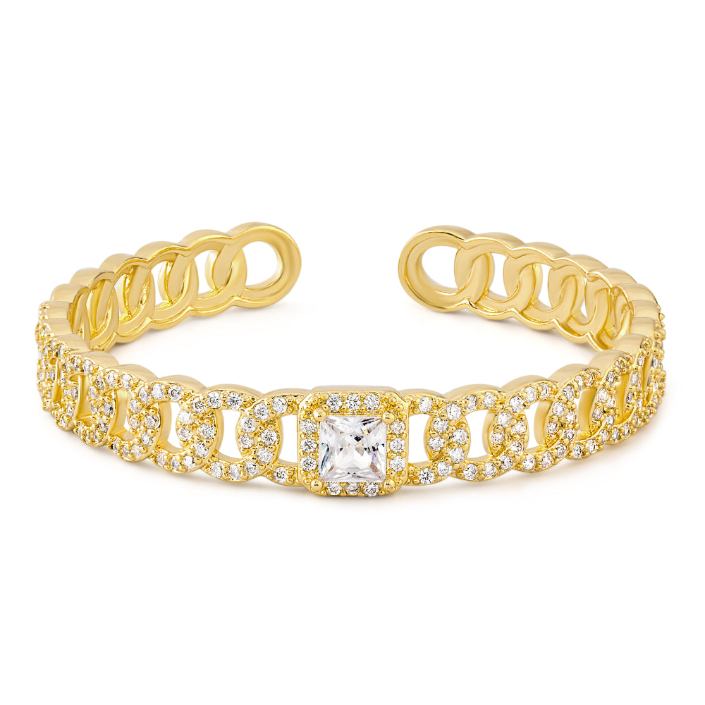 14K Gold Zircon Bangle on White Background