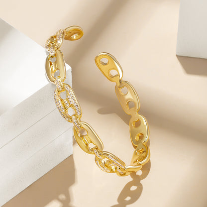 Refined Hollow Cuff Bangle for Women in 14K Gold