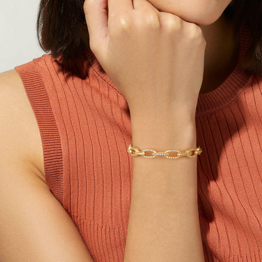 Woman Wearing 14K Gold Square Bracelet