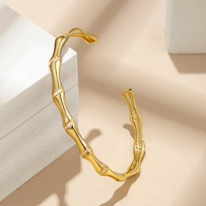 Close-up detail of 14K Gold Women's Bamboo Cuff Bangle