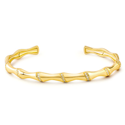 14K Gold Cuff Bangle Bracelet for Women - Bamboo