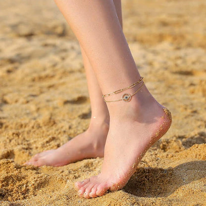 14K Gold Plated Ankle Bracelet with Dainty Layering