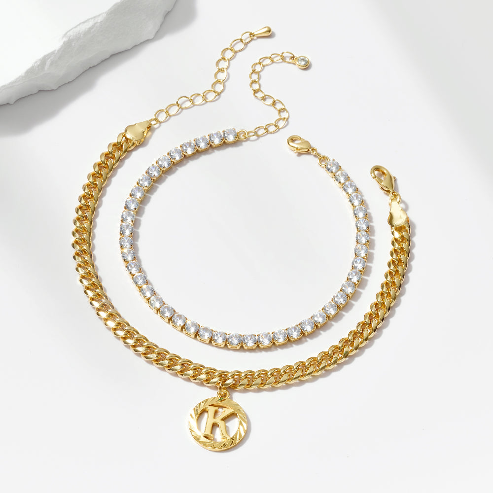 Gold anklet with CZ Tennis Chain on white background