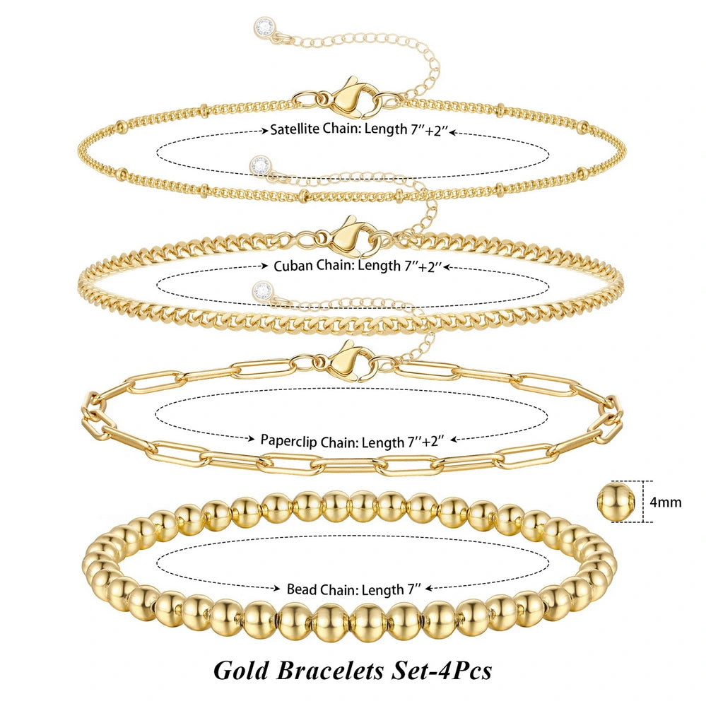 Elegant 4pcs Set of Gold Bead Bracelets