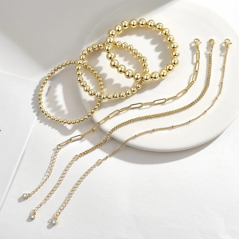 Variety of Gold Layered Bead Bracelets, 4pcs