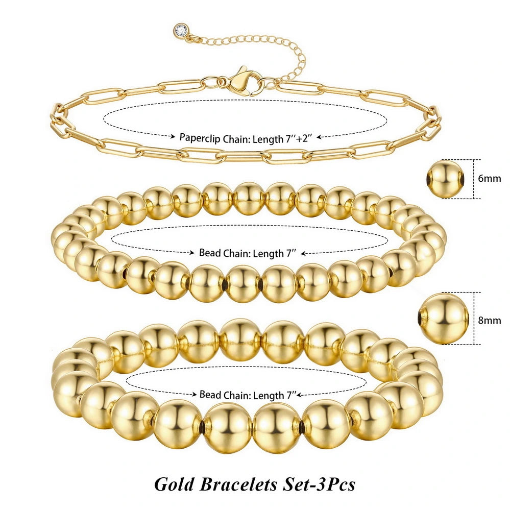 Lively Elastic Beaded Ball 14K Gold Plated Bracelet for Women