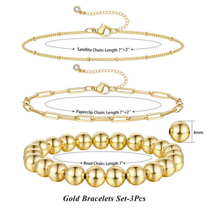 Elegant 3Pcs Gold Bead Bracelets for Women