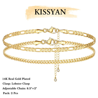 Display of the Dainty 14K Gold Plated Layering Anklet Bracelet Set