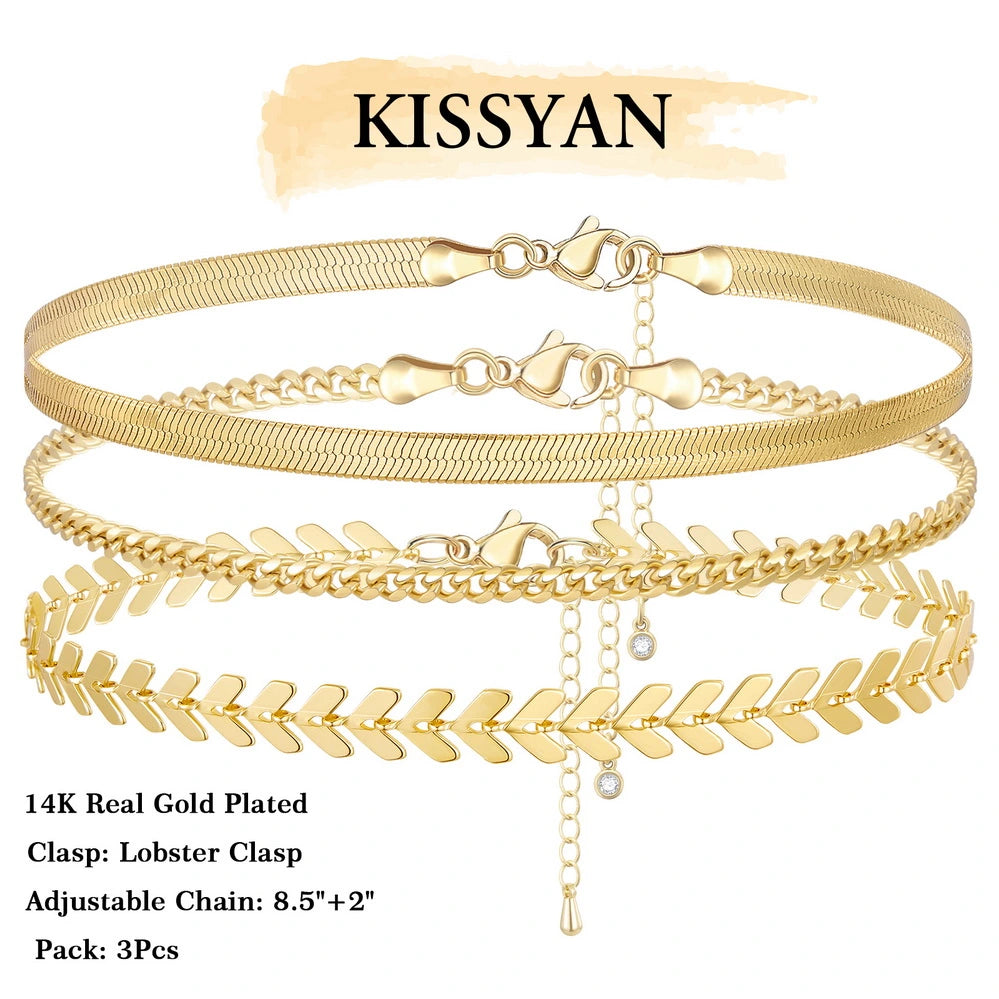 Elegant Dainty 14K Gold Plated Layering Anklet Bracelet Set perfect for formal wear