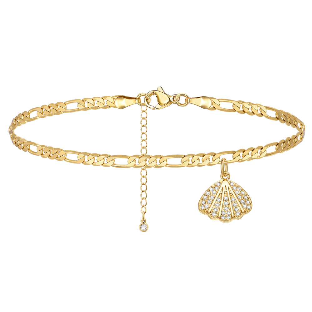 Shell Charm Detail on 14k Gold Plated Anklet