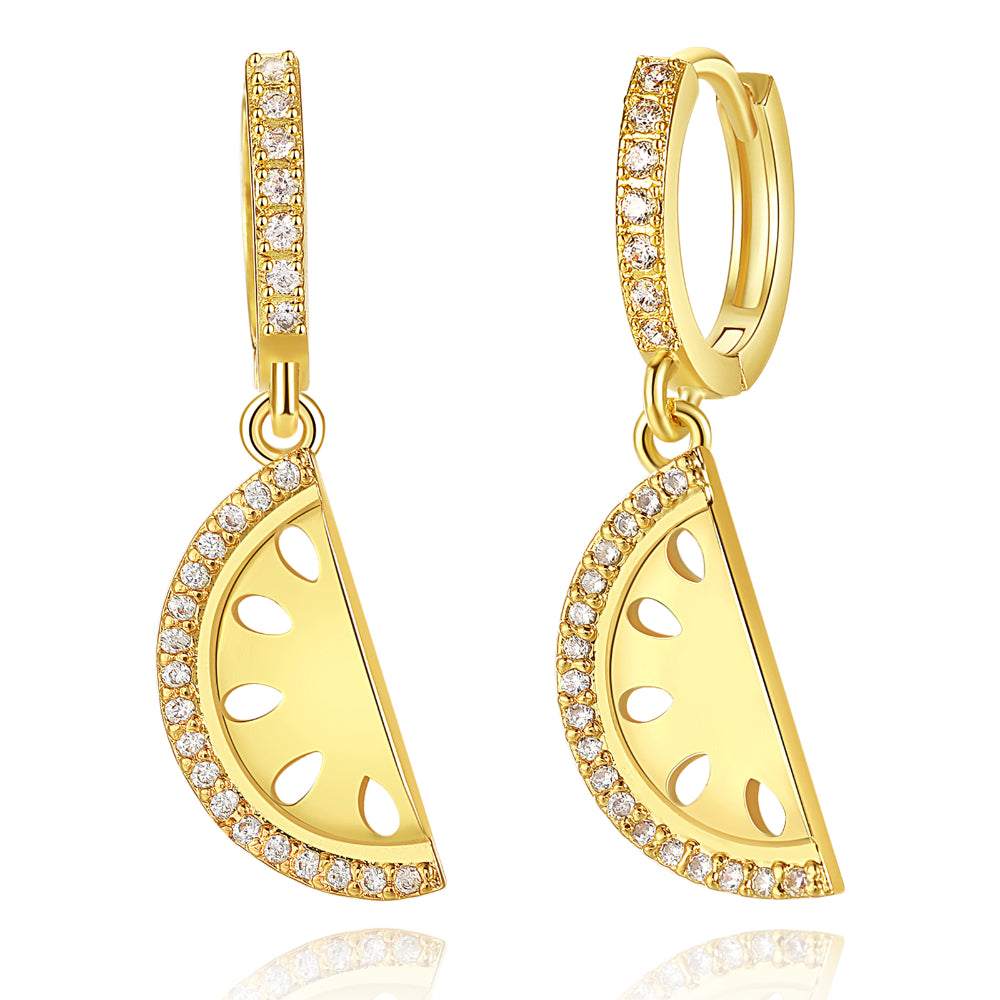 14K Gold Watermelon Earrings on White Background