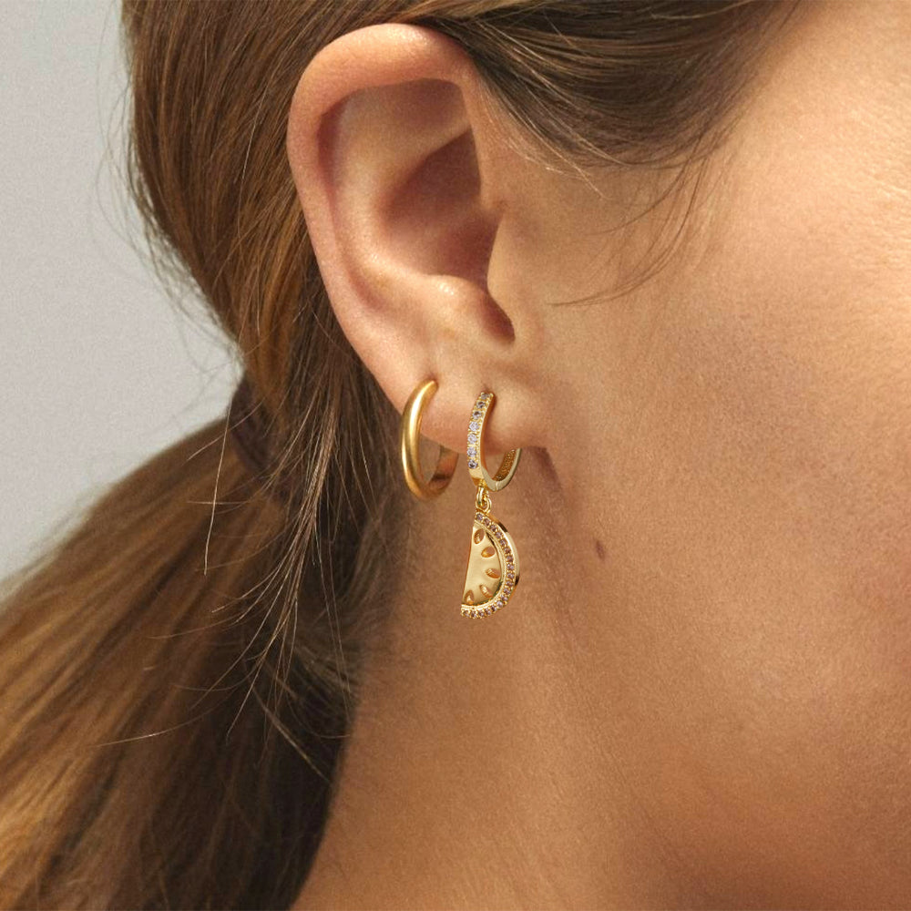 Playful Watermelon Dangle Drop Earrings in 14K Gold