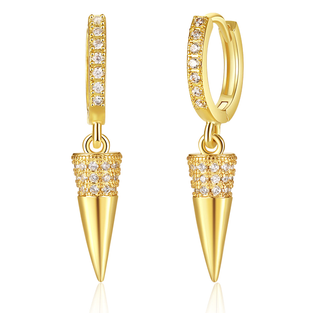 14K Gold Spike Earrings on White Background