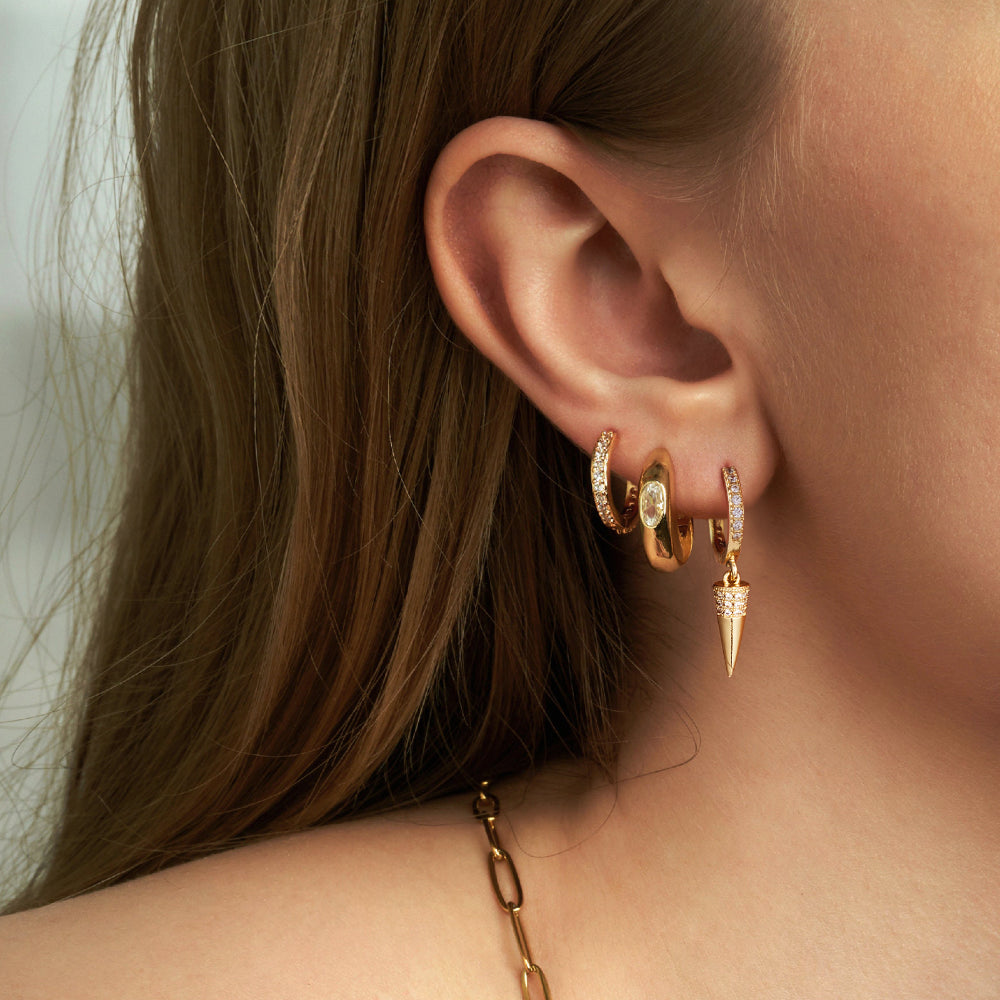 Edgy Spike Dangle Drop Earrings in 14K Gold