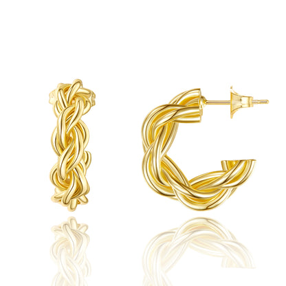 Elegant Chunky Twist Rope Design in Dainty Gold Plated Hoop Earrings