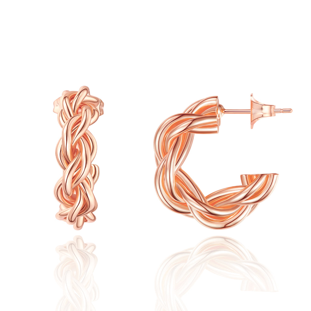 Elegant Chunky Twist Rope Design in Dainty Gold Plated Hoop Earrings