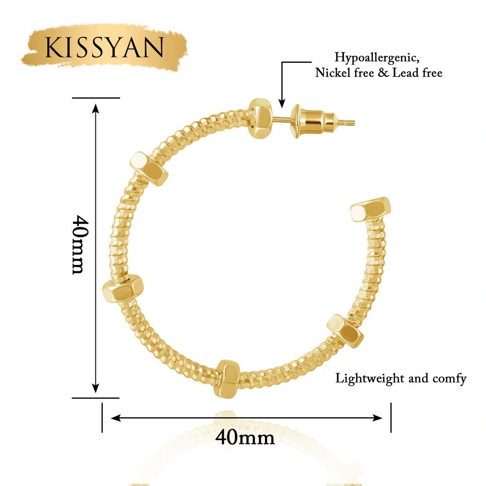 Stylish Large Round Hoop in 14K Gold Geometric Twisted Huggie Hoops Earrings